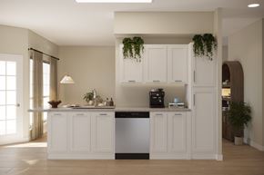 Durham apartment for rent - A kitchen with white cabinets and a dishwasher.