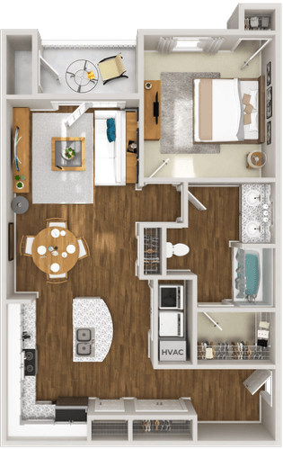 Floor plan for 1 bed, 1 bath, 870 sqft