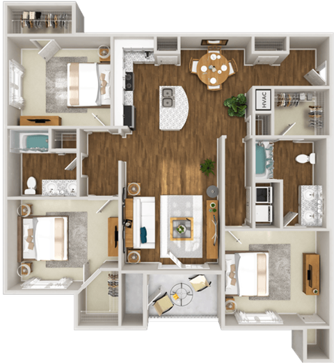 Floor plan for 3 beds, 2 baths, 1441 sqft