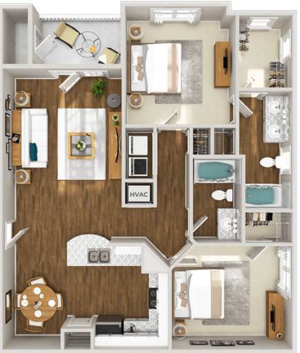 Floor plan for 2 beds, 2 baths, 1130 sqft