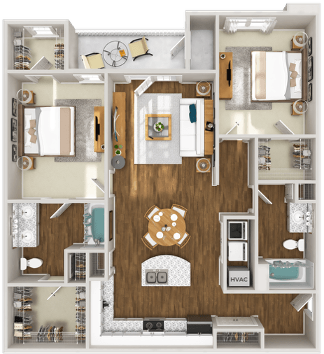 Floor plan for 2 beds, 2 baths, 1235 sqft