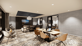 Greensboro apartment for rent - A modern dining room with a large table and chairs.