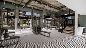 Greensboro apartment for rent - A gym with a striped carpet and various exercise equipment.