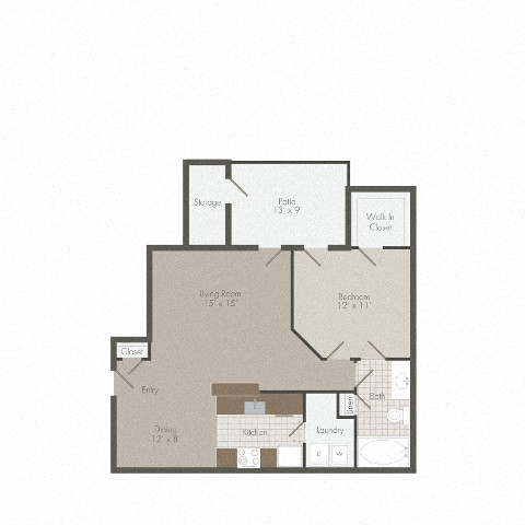 Floor plan for 1 bed, 1 bath, 815 sqft