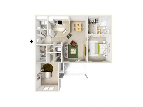 Floor plan for 2 beds, 2 baths, 1234 sqft