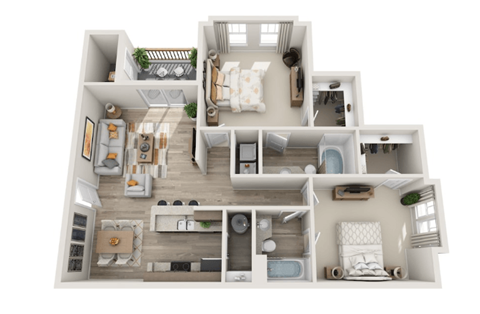 Floor plan for 2 beds, 2 baths, 1060 sqft