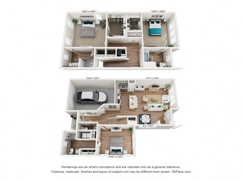 Floor plan for 3 beds, 3.5 baths, 1858 sqft