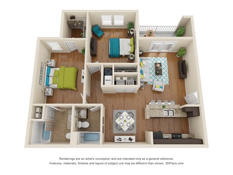 Floor plan for 2 beds, 2 baths, 1113 sqft