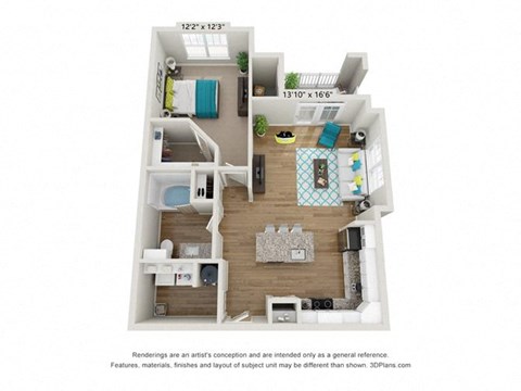 Floor plan for 1 bed, 1 bath, 795 sqft