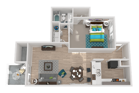 Floor plan for 1 bed, 1 bath, 860 sqft