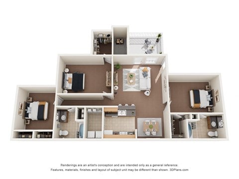 Floor plan for 3 beds, 2 baths, 1506 sqft