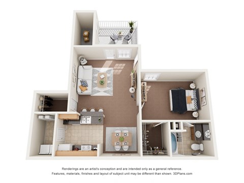 Floor plan for 1 bed, 1 bath, 948 sqft