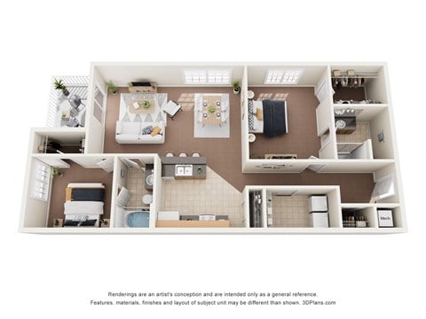 Floor plan for 2 beds, 2 baths, 1430 sqft