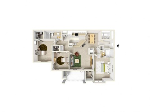 Floor plan for 3 beds, 2 baths, 1445 sqft