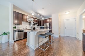 Raleigh apartment for rent - a kitchen with an island and stools