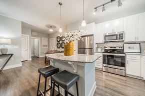 Fuquay-Varina apartment for rent - a kitchen with stainless steel appliances and a marble counter top