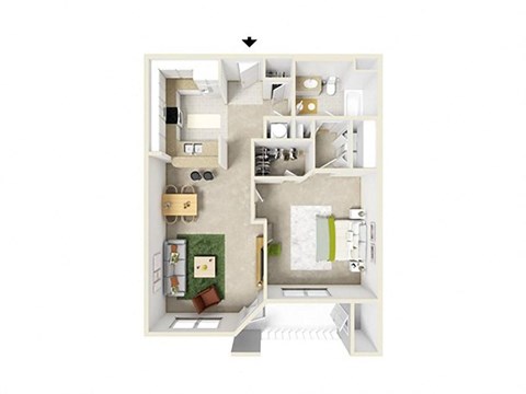 Floor plan for 1 bed, 1 bath, 882 sqft