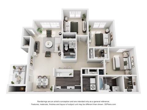 Floor plan for 3 beds, 2 baths, 1365 sqft