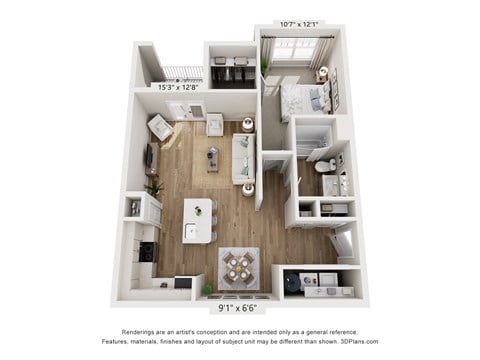 Floor plan for 1 bed, 1 bath, 811 sqft
