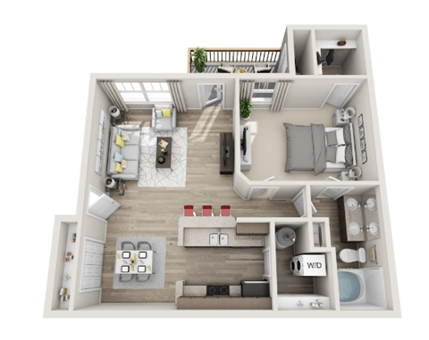 Floor plan for 1 bed, 1 bath, 773 sqft