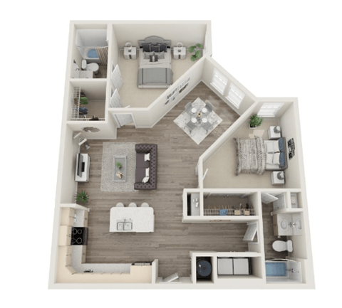 Floor plan for 2 beds, 2 baths, 1140 sqft