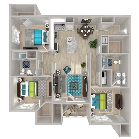 Floor plan for 3 beds, 2 baths, 1440 sqft