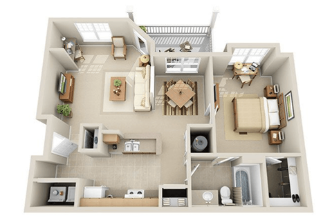 Floor plan for 1 bed, 1 bath, 790 sqft