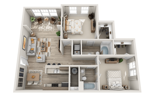 Floor plan for 2 beds, 2 baths, 1158 sqft
