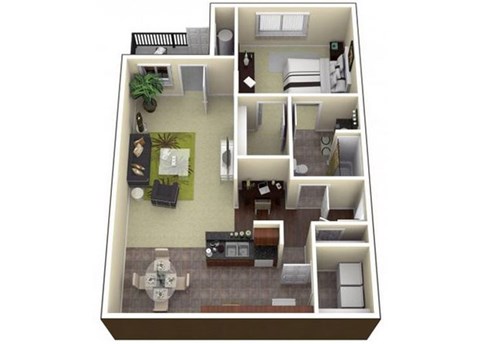 Floor plan for 1 bed, 1 bath, 834 sqft