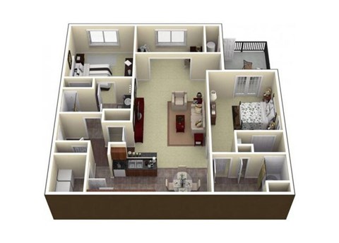 Floor plan for 2 beds, 2 baths, 1219 sqft