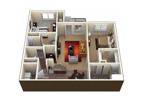 Floor plan for 2 beds, 2 baths, 1178 sqft