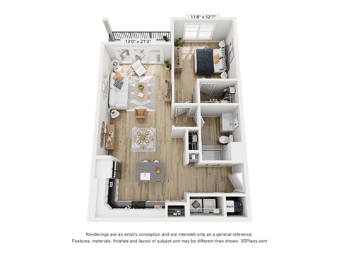 Floor plan for 1 bed, 1 bath, 946 sqft
