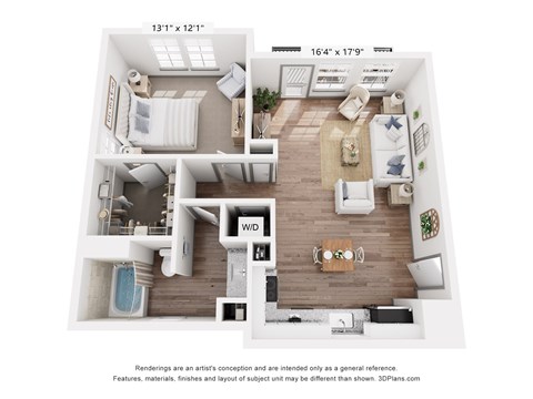 Floor plan for 1 bed, 1 bath, 769 sqft