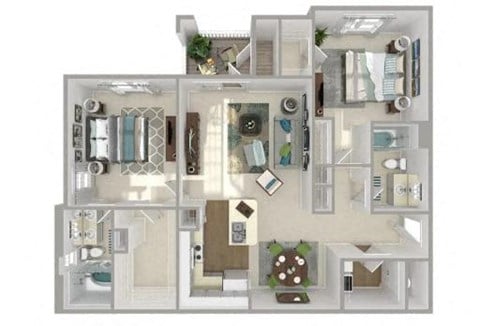 Floor plan for 2 beds, 2 baths, 1188 sqft