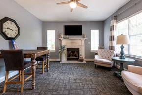 Raleigh apartment for rent - A living room with a fireplace and a television.