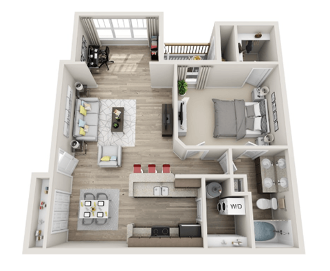 Floor plan for 1 bed, 1 bath, 865 sqft