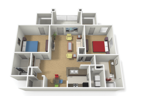 Floor plan for 2 beds, 2 baths, 1100 sqft