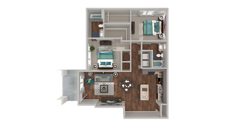 Floor plan for 2 beds, 2 baths, 1209 sqft