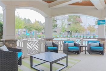 Poolside cabana lounge with flat screen tv