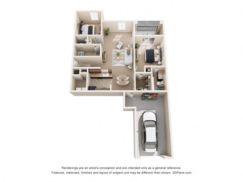 Floor plan for 2 beds, 2 baths, 1119 sqft