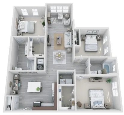 Floor plan for 3 beds, 2 baths, 1540 sqft