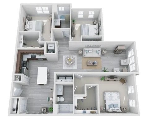 Floor plan for 3 beds, 2 baths, 1536 sqft