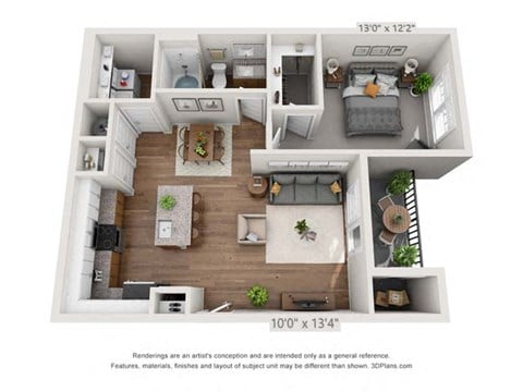 Floor plan for 1 bed, 1 bath, 780 sqft