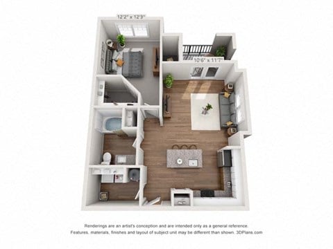 Floor plan for 1 bed, 1 bath, 797 sqft