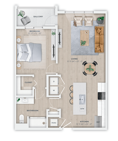 Floor plan for 1 bed, 1 bath, 816 sqft