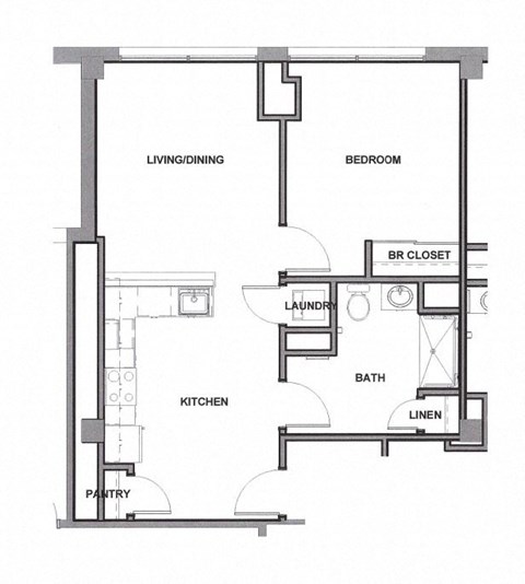 Floor plan for 1 bed, 1 bath, 700 sqft