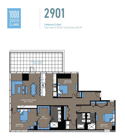 Floor plan for 3 beds, 3 baths, 2242 sqft