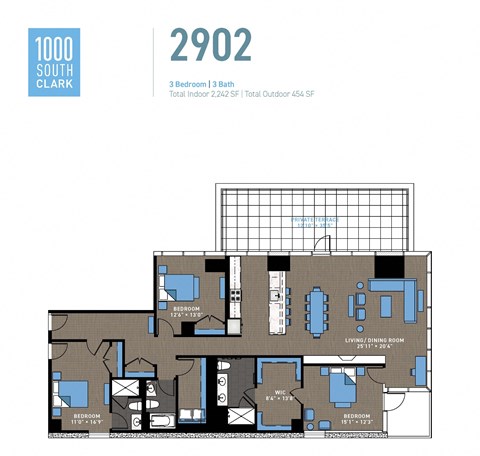 Floor plan for 3 beds, 3 baths, 2136 sqft