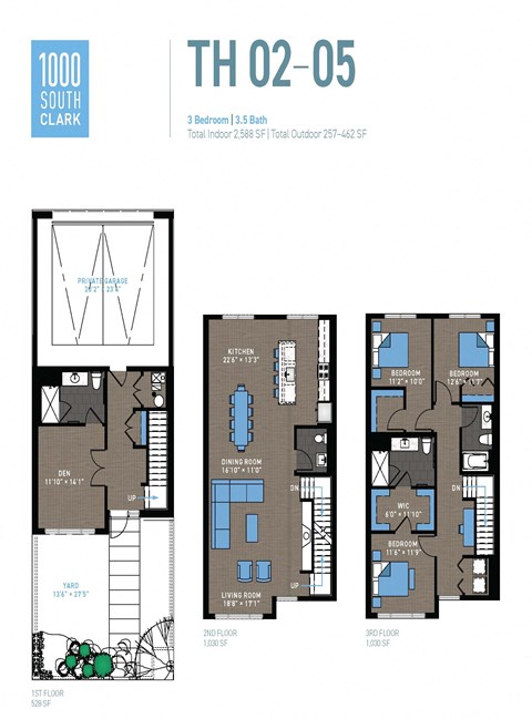 Floor plan for 3 beds, 3.5 baths, 2588 sqft