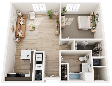 Floor plan for 1 bed, 1 bath, 900 sqft